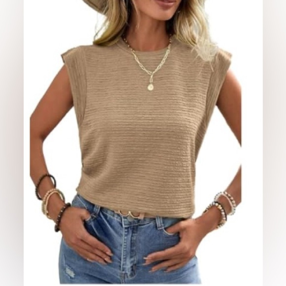 Women’s Top Cap Sleeve Casual Textured French Beige